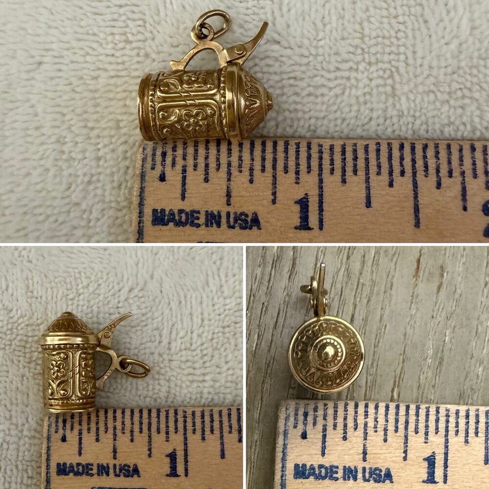 Vintage 8k Gold 333 German Beer Stein 3D Charm With Lid  That Opens - Picture 5 of 6